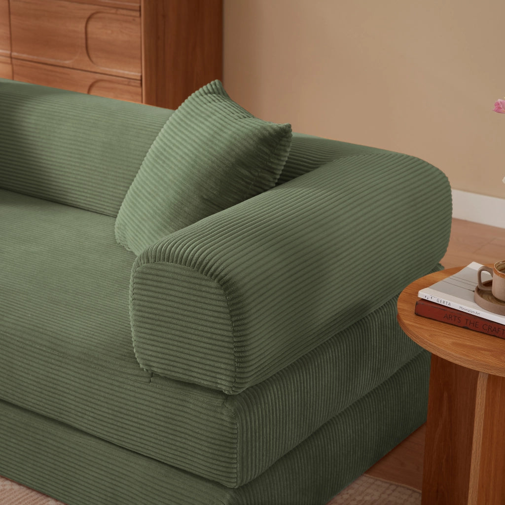 Divano letto modulare convertibile con imbottitura in schiuma e rivestimento in velluto verde 41 × 41 × 99 cm