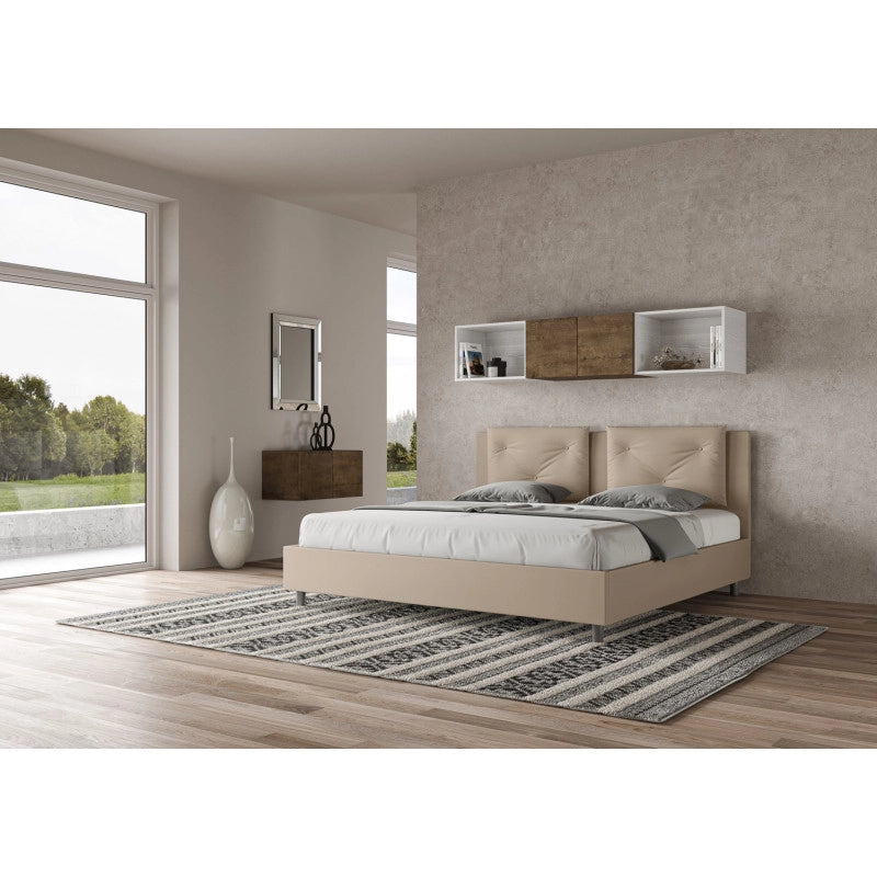 Letto imbottito Matrimoniale 180x210 cm Appia - Similpelle,Senza rete,Tortora