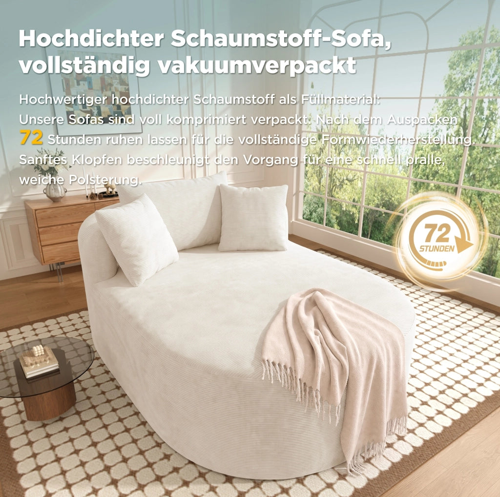 POLTRONA RELAX Ovale 170x112,5x83 cm in Tessuto a Coste Beige Chiaro