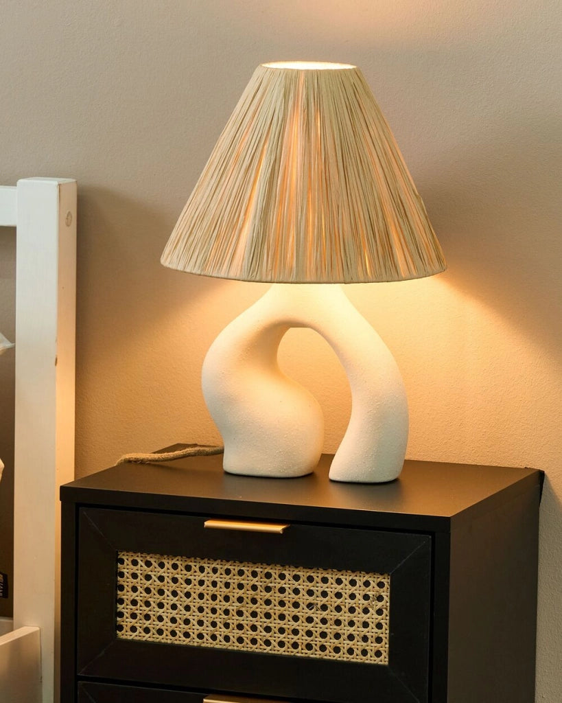 Lampada da tavolo Base in ceramica bianca Paralume in carta naturale Luce da comodino