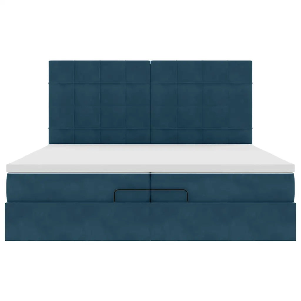 vidaXL Pouf Letto con Materassi e LED Blu Scuro 200x200cm Velluto
