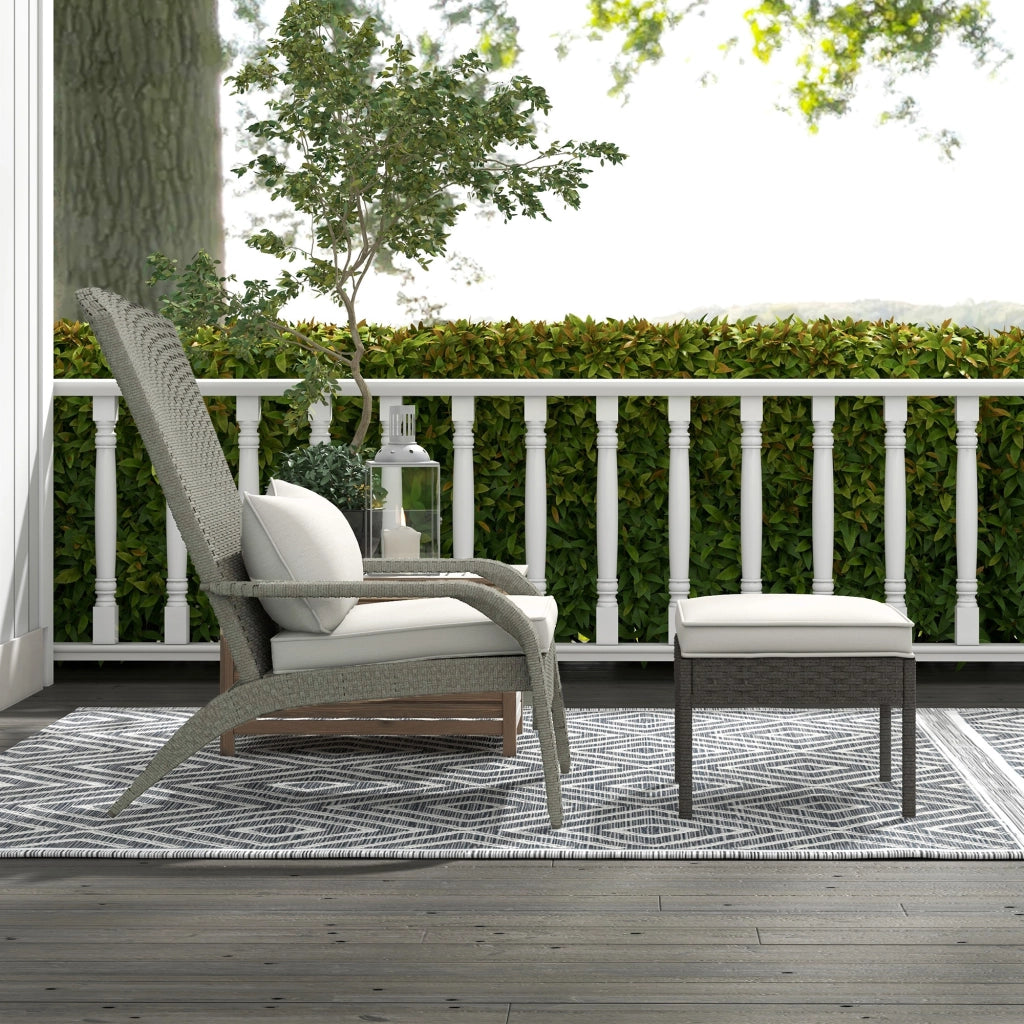 Sedia da Giardino con Poggiapiedi e Cuscini Imbottiti, in Rattan e Acciaio, 64x82x89 cm, Grigio e Crema