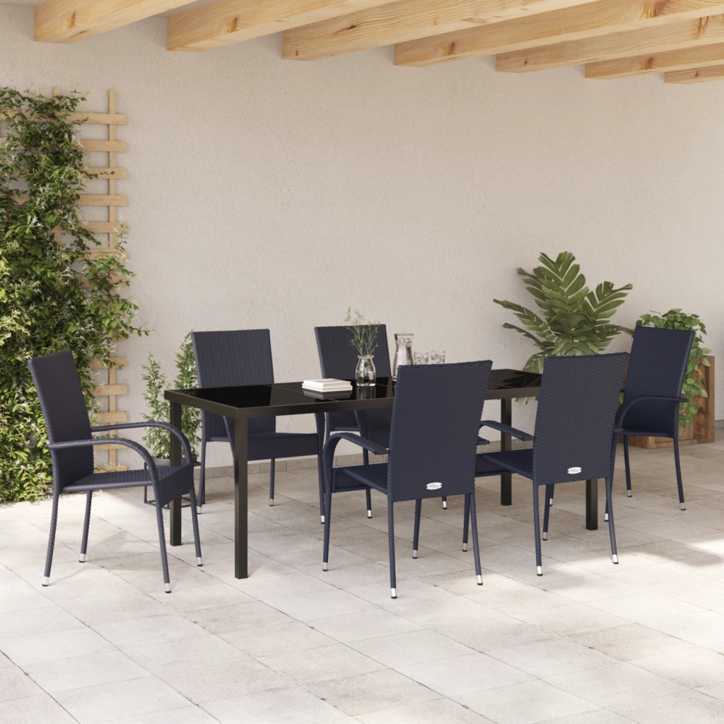Set da Pranzo da Giardino da 7 Pezzi Rattan Poli Nero