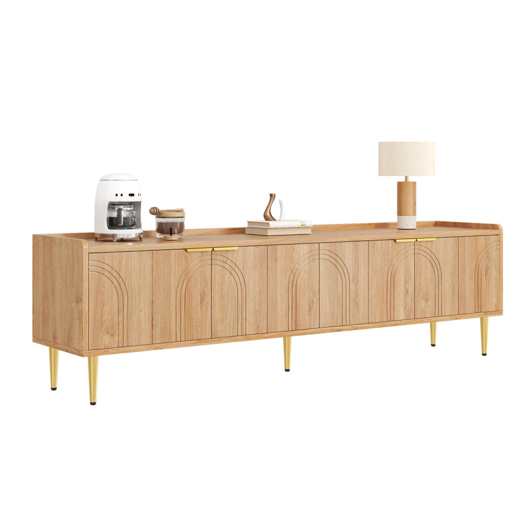Mobile TV 170x35x47.5 cm con ante scultoree; maniglie in metallo; MDF; naturale