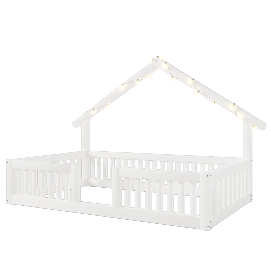 LETTO a casetta 90x200 cm in legno bianco con luci LED