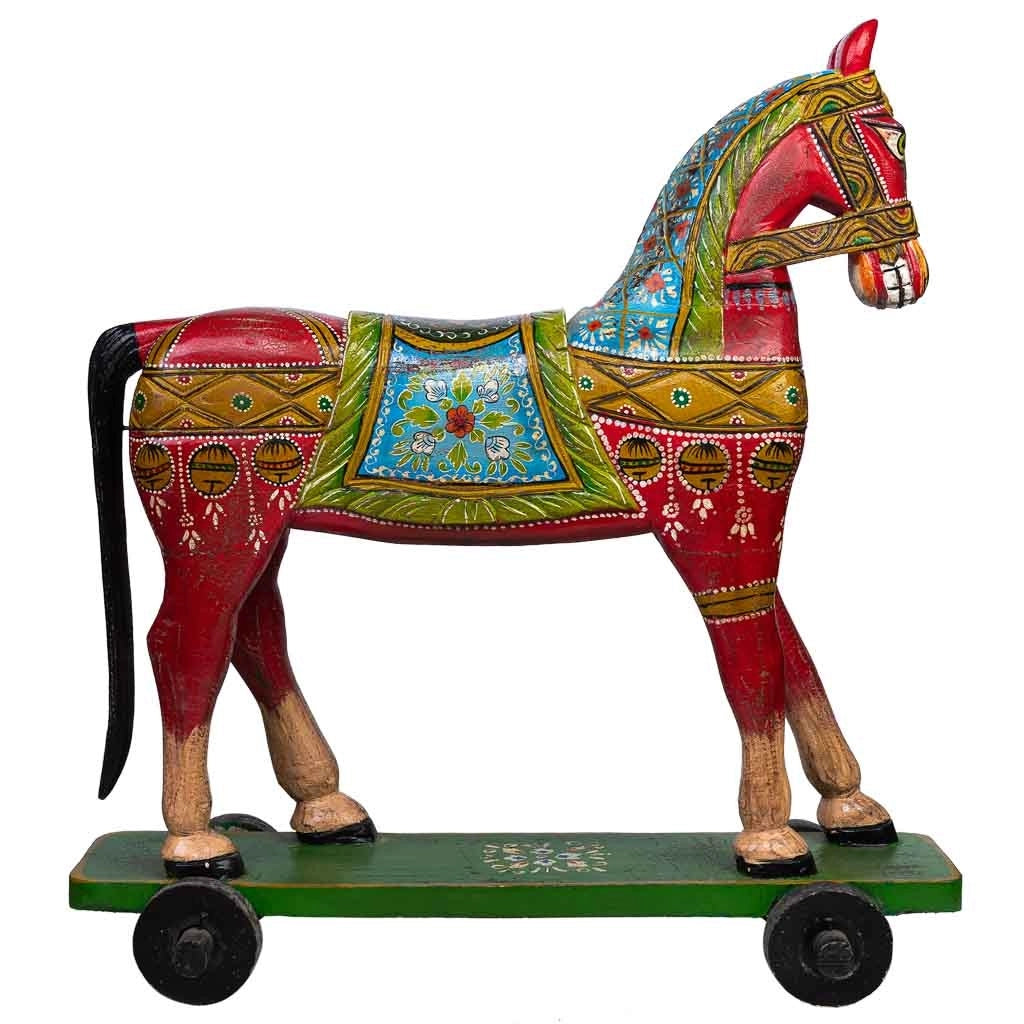 Cavallo decorativo in legno dipinto artigianalmente 86x36x96