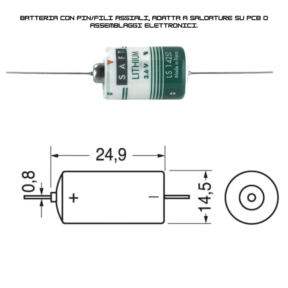 Batteria al litio saft ls 14250 3,6v 1/2 aa alta affidabilità