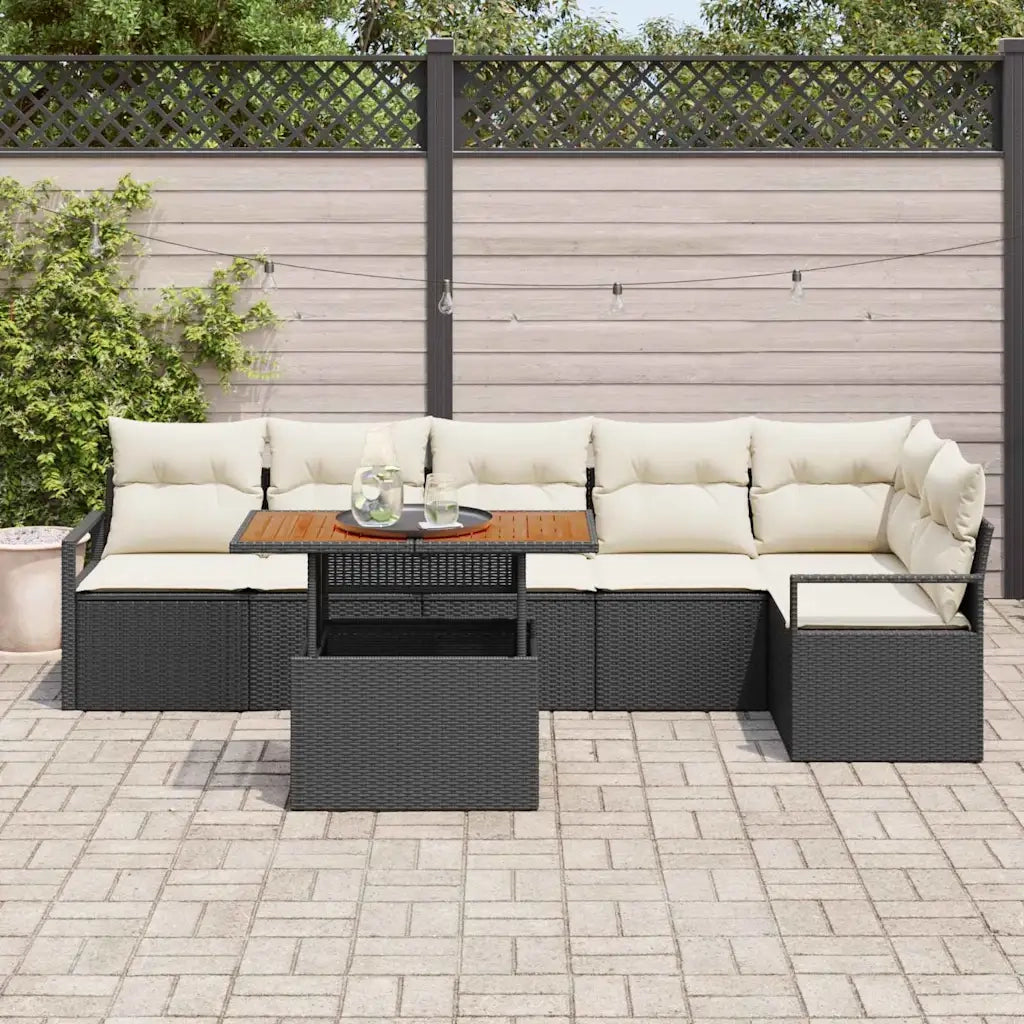 Set da Pranzo per Giardino con cuscino 7 pcs Nero e Crema