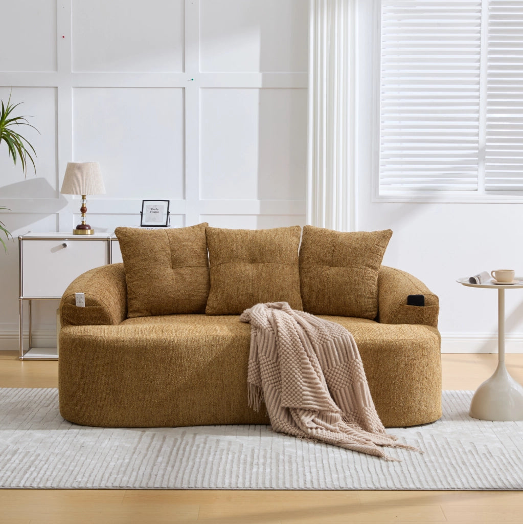 Divano 2 posti in chenille giallo senape con molle insacchettate