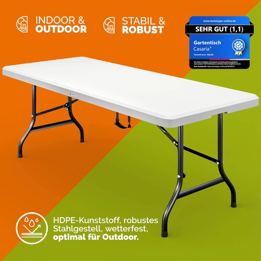 Set da 2 Tavoli da Giardino 183x76 cm Pieghevole Resistente Maniglia Trasporto in Plastica Balcone Terrazza Campeggio