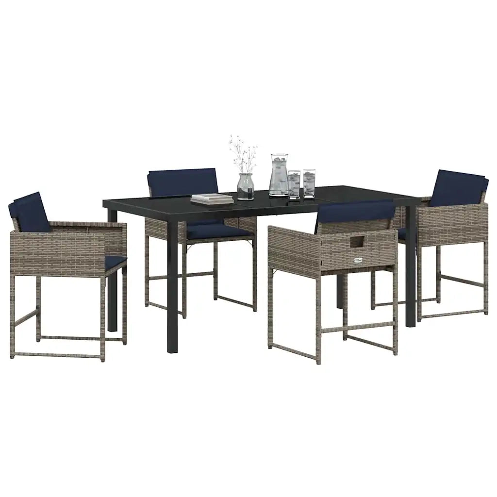 Set da Pranzo per Giardino con cuscino 5 pz | Set Salotto da Giardino Grigio polyrattan