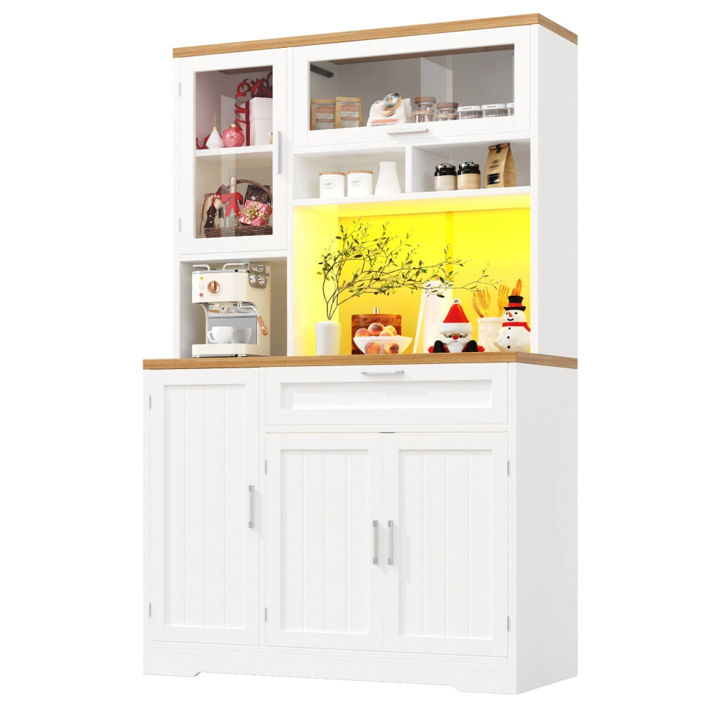 Credenza alta 104x40x180 cm con illuminazione LED; in MDF e metallo; bianca