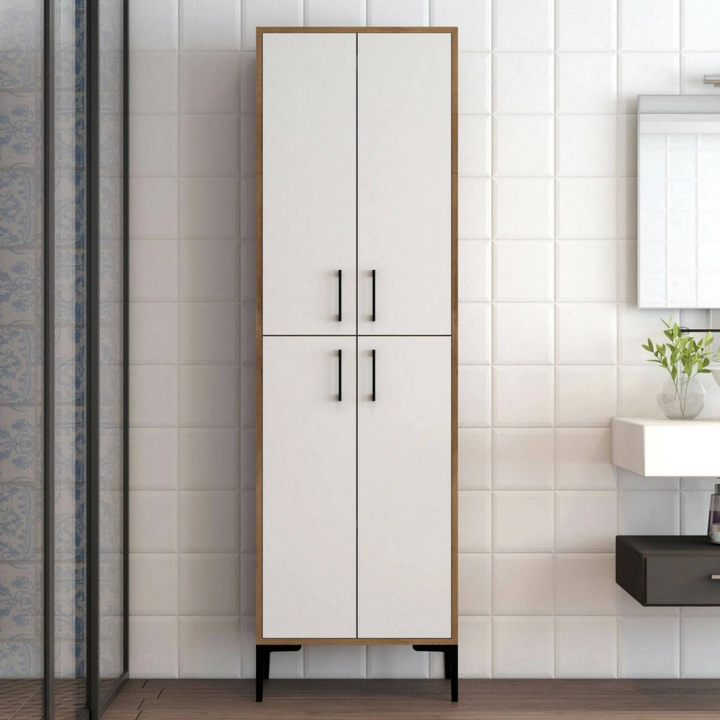 Armadio multiuso grande Amata, Mobile multifunzionale, Mobiletto scarpiera, Guardaroba porta scarpe, 60x35h200 cm, Noce e Bianco