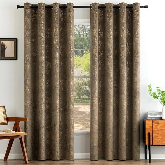 Gordini in velluto, opaco, con anelli, decorazione, tenda con anelli, vetrata decorativa, per camera da letto e soggiorno, set da 2, 140 x 280 cm (l x a), marrone scuro