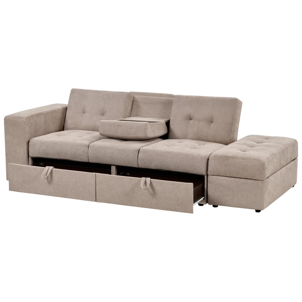 Divano letto componibile marrone Storage Ottoman Cassetti estraibili Click Clack Vassoio a ribalta Portabicchieri