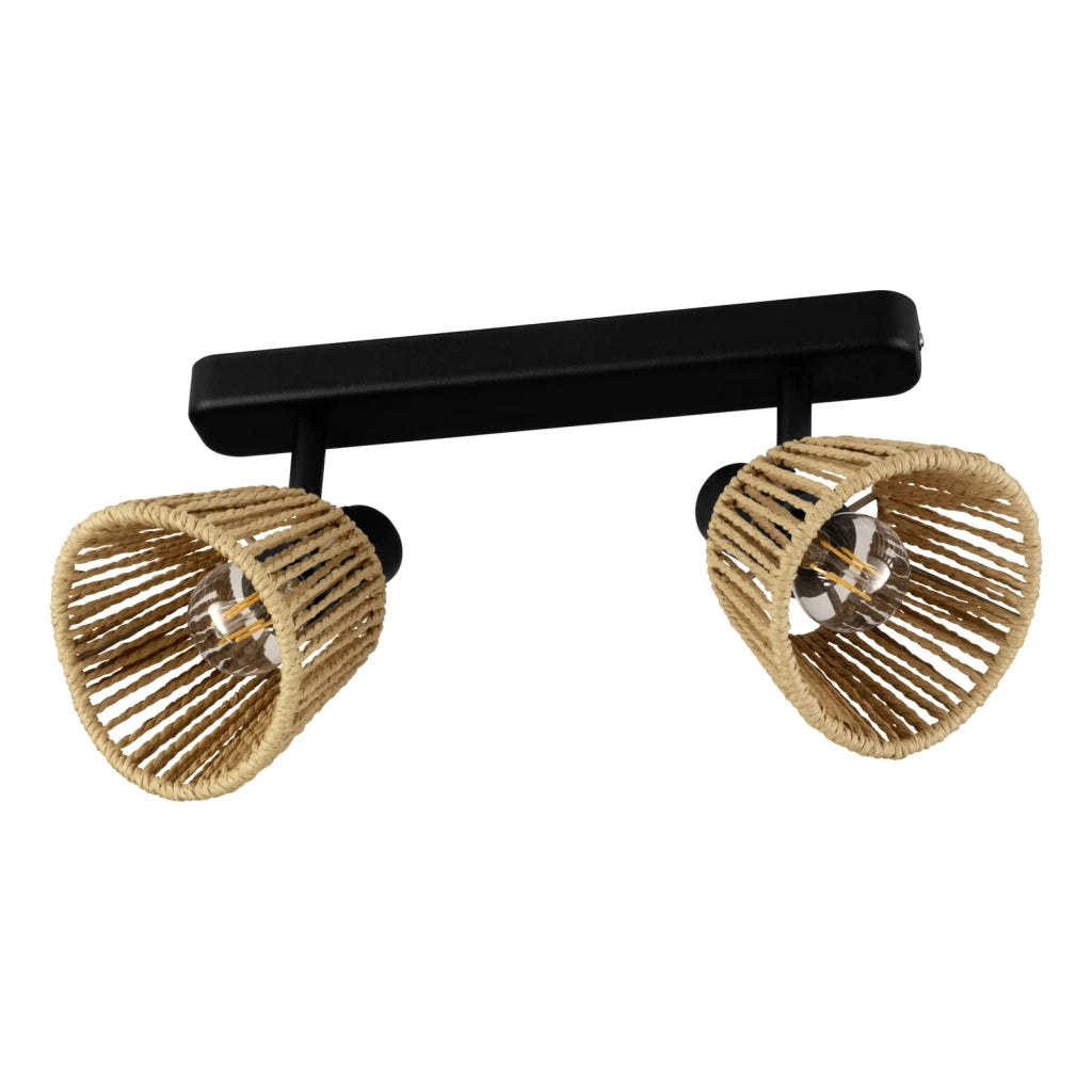 Faretti E Spot Rustico Country Keelby Acciaio Nero Effetto Legno 2 Luci E14 Ip20