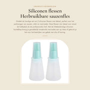 Set di flaconi in silicone da 2 - Testina a spazzola termoresistente - Confezione riutilizzabile - Design di copertura trasparente - Resistenti alle macchie e agli odori - Utilizzo duraturo - Spazzola a olio