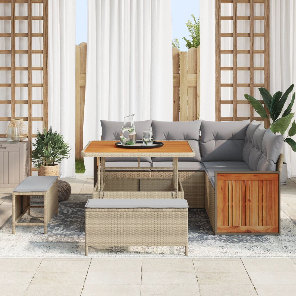 Set di SofÃ  da Giardino  8 Pezzi con Cuscini Beige Polyrattan Acacia