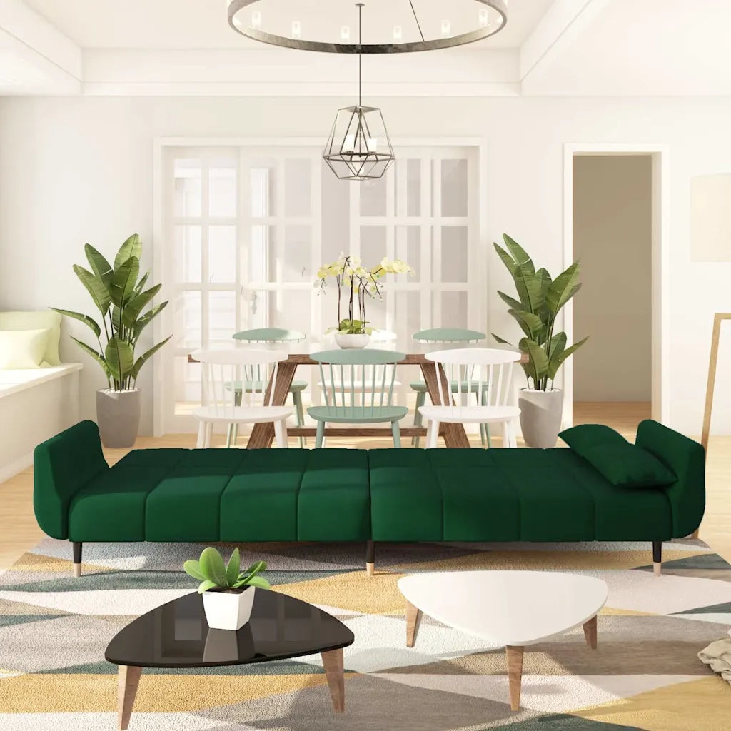 Divano Letto a 2 Posti con 2 Cuscini Verde Scuro in Velluto cod mxl 43299