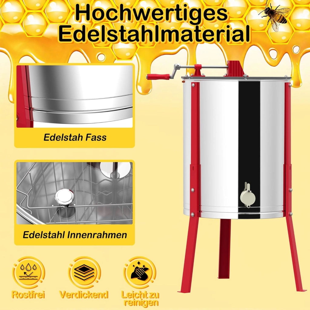 Fionda di miele manuale a 3 favi in acciaio inox centrifuga tangenziale estrattore di miele con coperchio, azionamento manuale e gambe regolabili centrifuga miele accessori universali per