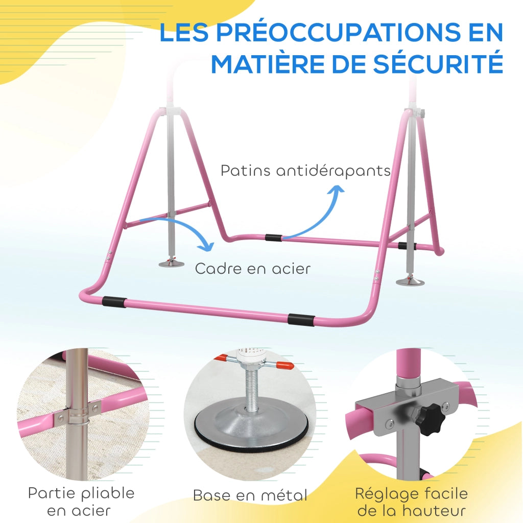 Sbarra Ginnastica Pieghevole per Bambini ¨C zephmum ¨C Rosa, Altezza Regolabile 88-128 cm