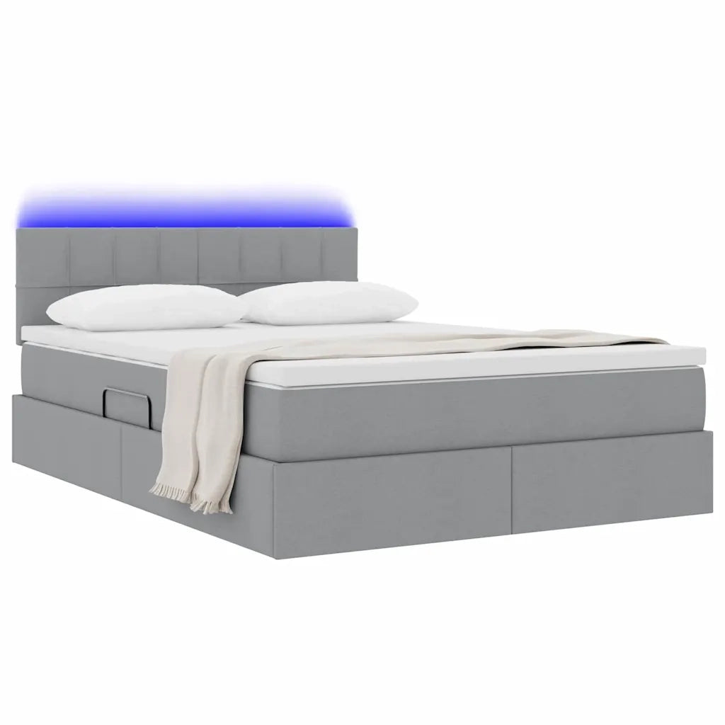 Letto con contenitore LED e materasso Grigio Chiaro