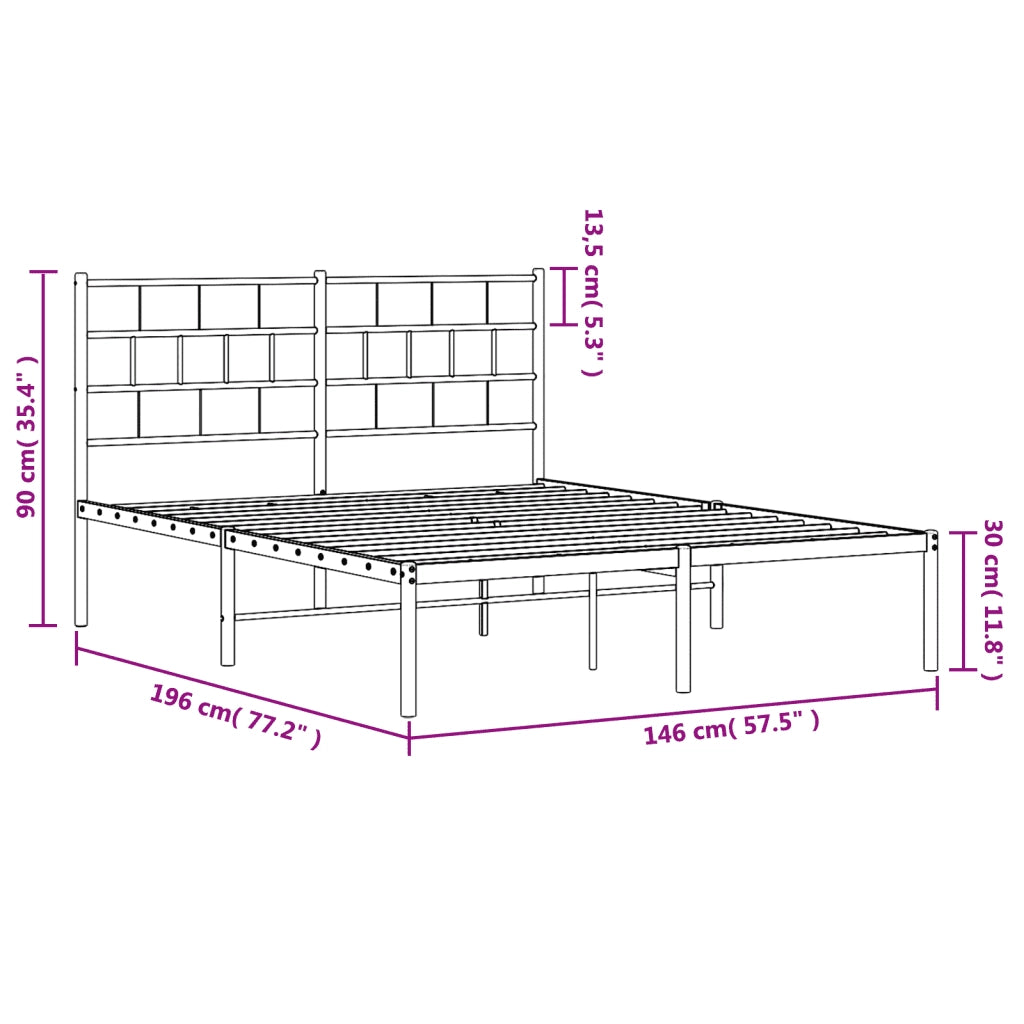 Giroletto con Testiera-Struttura Letto con testiera in Metallo Nero 140x190 cm 796910