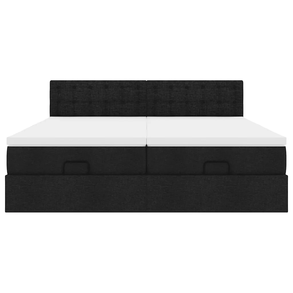 Struttura Letto Pouf con Materassi Nero 200x200 cm in Tessuto