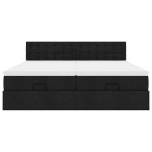 Struttura Letto Pouf con Materassi Nero 200x200 cm in Tessuto