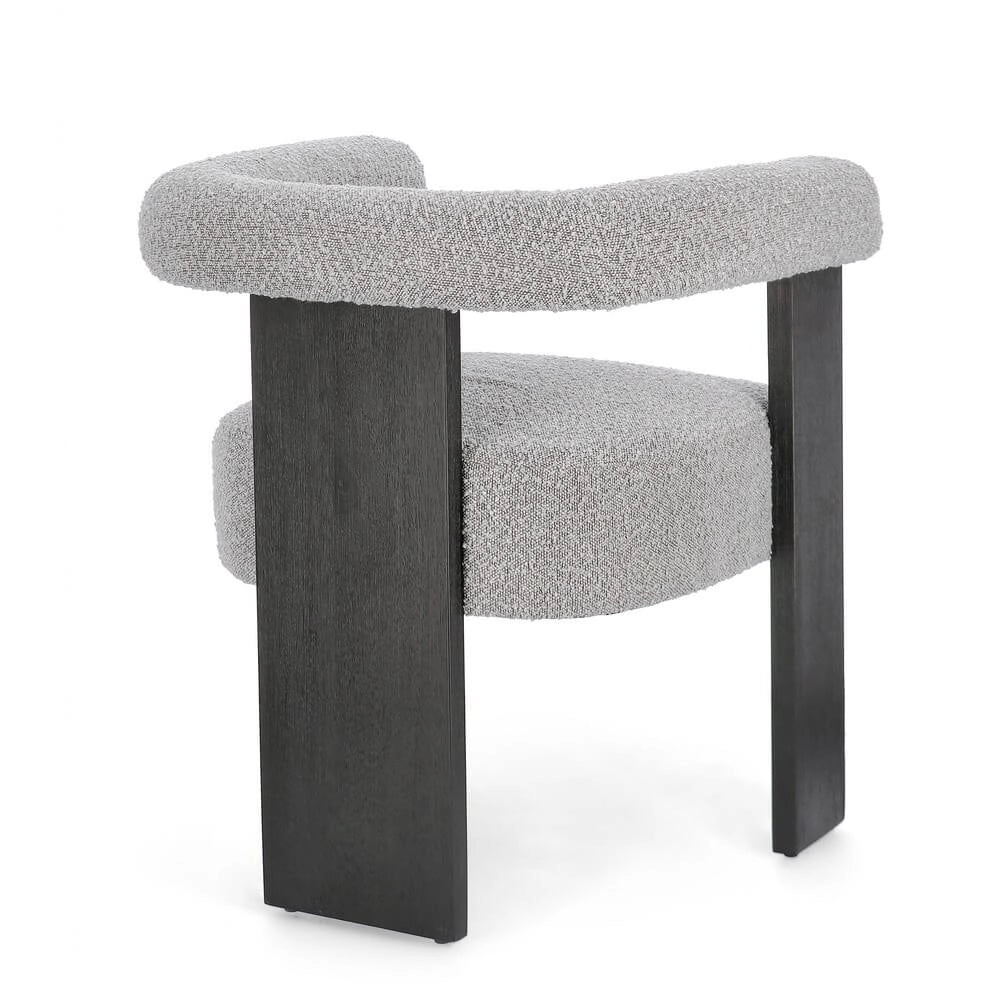 Sedia con Braccioli in Tessuto Bouclé e Struttura in Legno Nero - GORDON