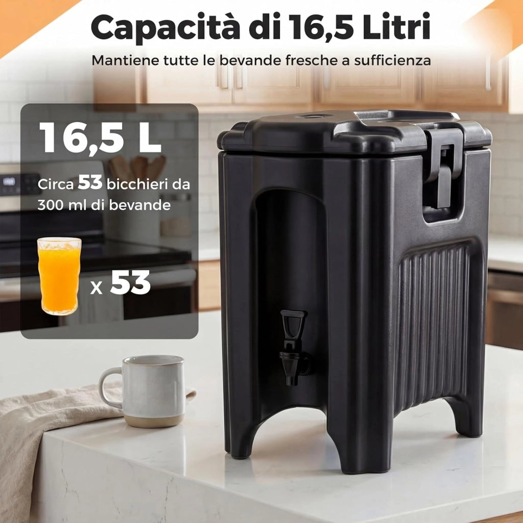 Distributore di Bevande Isolato da 16,5 L, Contenitore Isotermico per Distribuzione Bevande Calde e Fredde con Rubinetto e Maniglia, per Tè, Caffè e Acqua, per Bar, Buffet e Festa