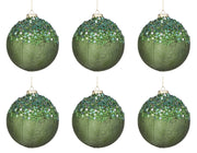 Palline di Natale in Vetro Verdi Paillettes Decorazioni Addobbi Albero Aileen Diametro: 80 mm