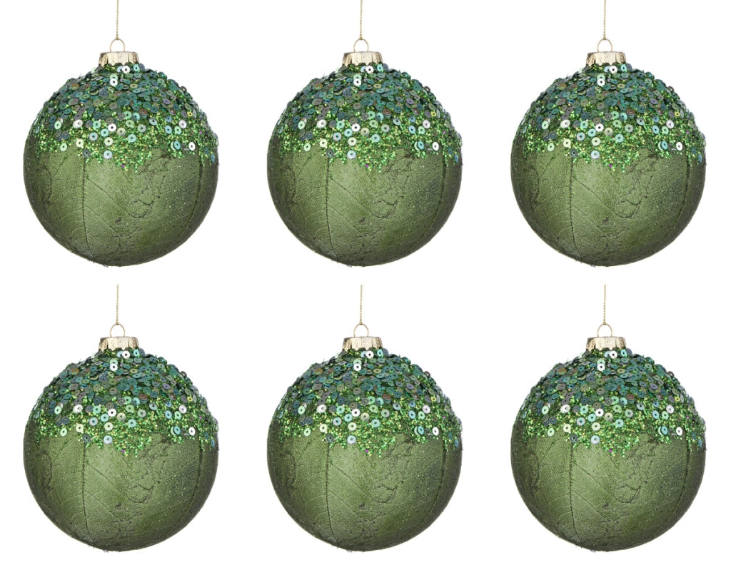 Palline di Natale in Vetro Verdi Paillettes Decorazioni Addobbi Albero Aileen Diametro: 80 mm
