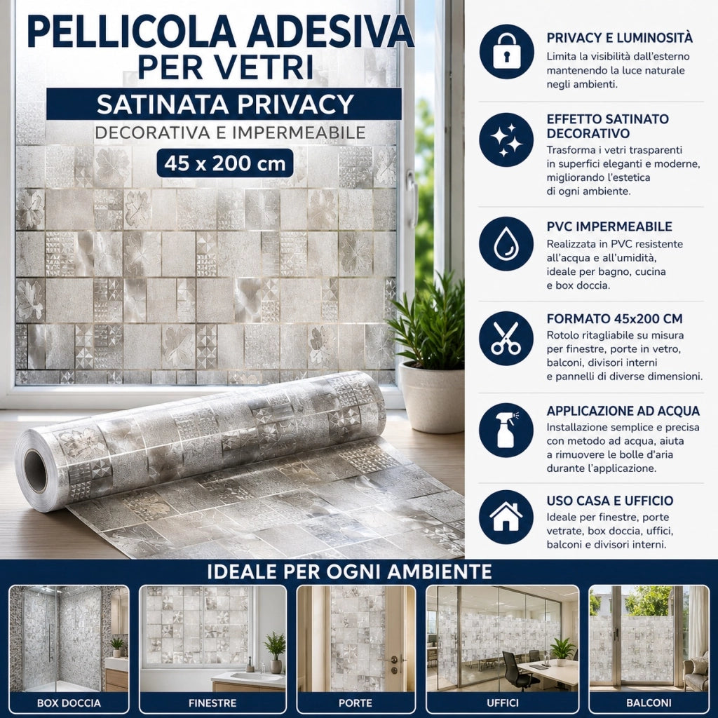 Pellicola Adesiva Vetri 45x200 cm Satinata Privacy 10111