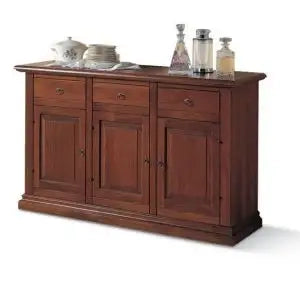 Credenza madia in legno massiccio bugnata arte povera noce 3 ante