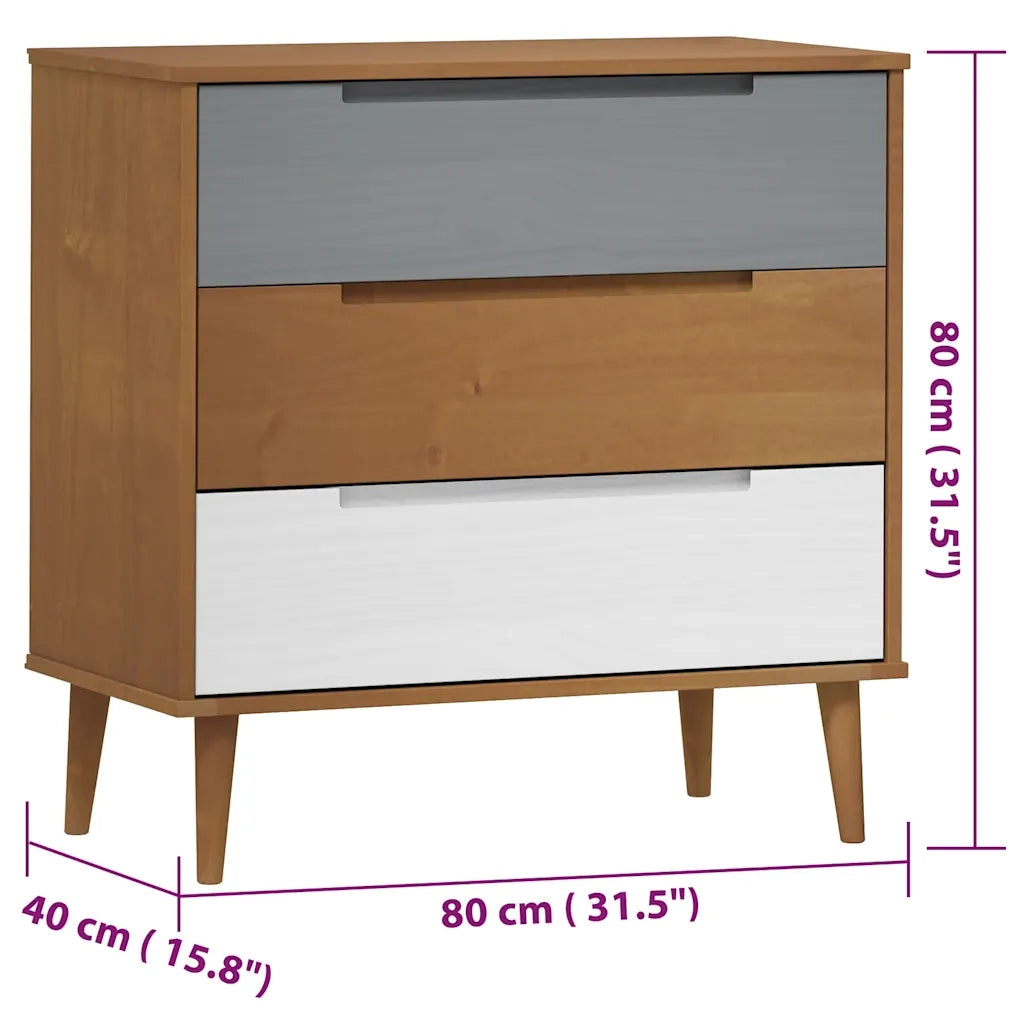 Cassettiera MOLDE Marrone 80x40x80 cm in Legno Massello di Pino CFW3214411