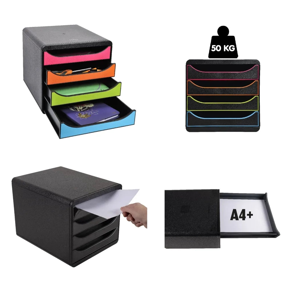 Exacompta Set Cassetti da Scrivania Big-Box "Aquarel" con 4 Cassetti 444584