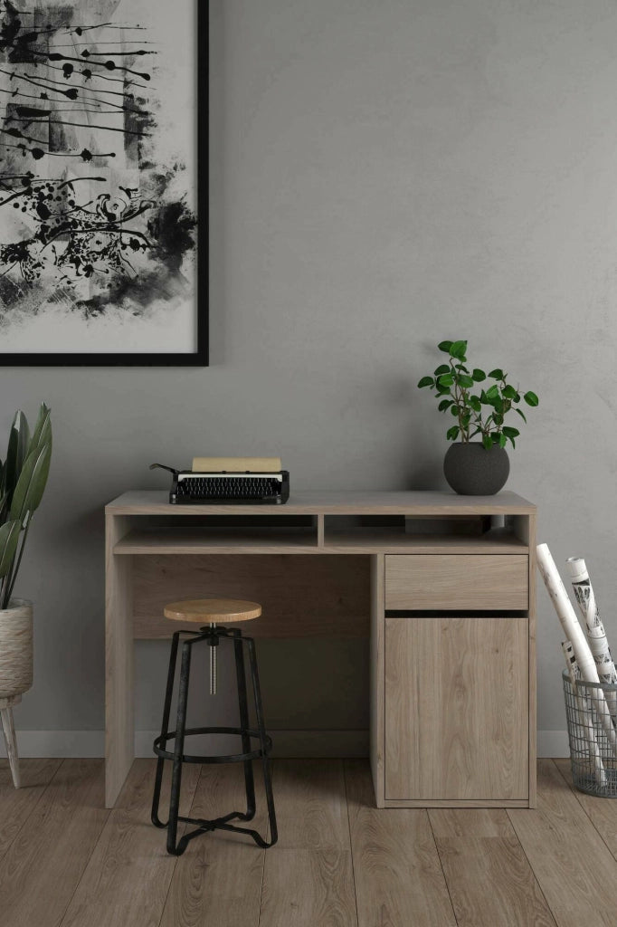 Scrivania Abbadu, Scrittoio multiuso, Tavolo per ufficio porta PC, Piano di lavoro, 110x48 h77 cm, Rovere
