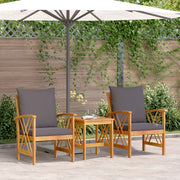 Set da giardino in 3 pezzi con cuscini in legno massello di acacia