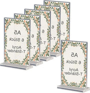 Set di 6 pannelli e acril A5 Presentatore di tavolo A5 e T con base in legno-Presentatore per carte da menu Adatto per ristoranti menu Hotel esposizione Uffici e scuole 148*210mm
