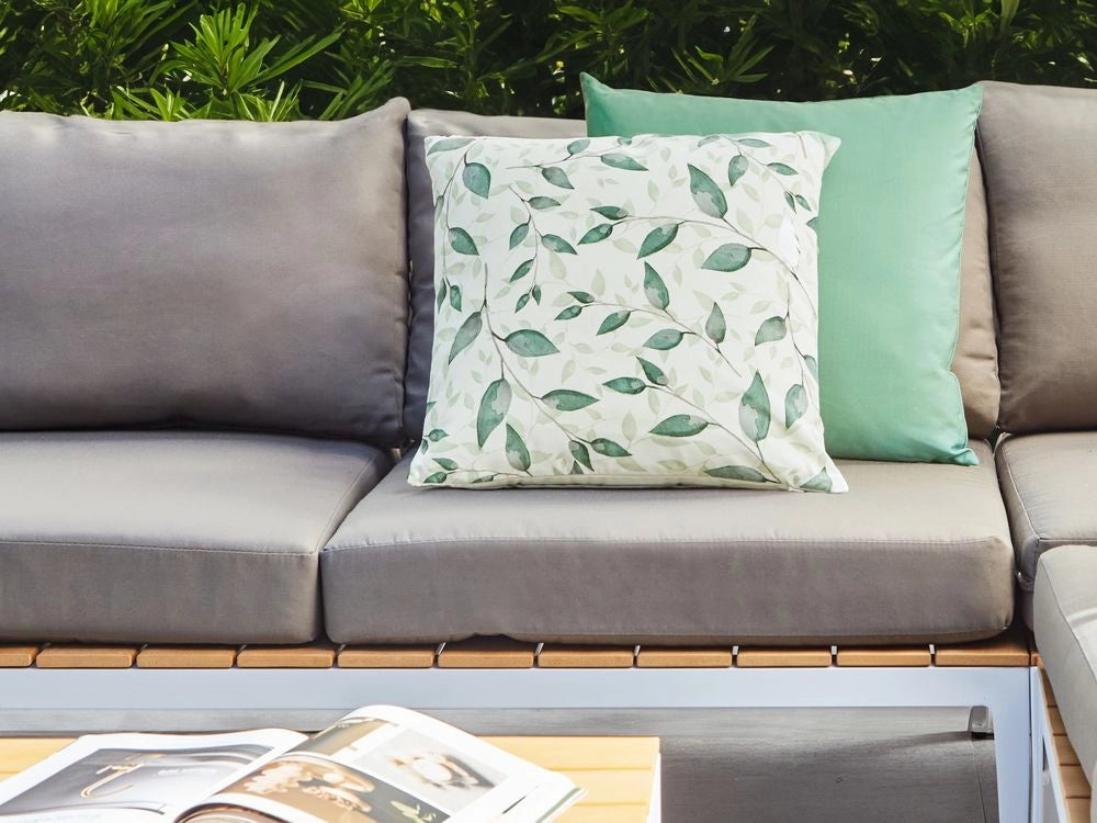 Set di 2 cuscini decorativi da esterno con motivo a foglie in tessuto verde con rivestimento rimovibile