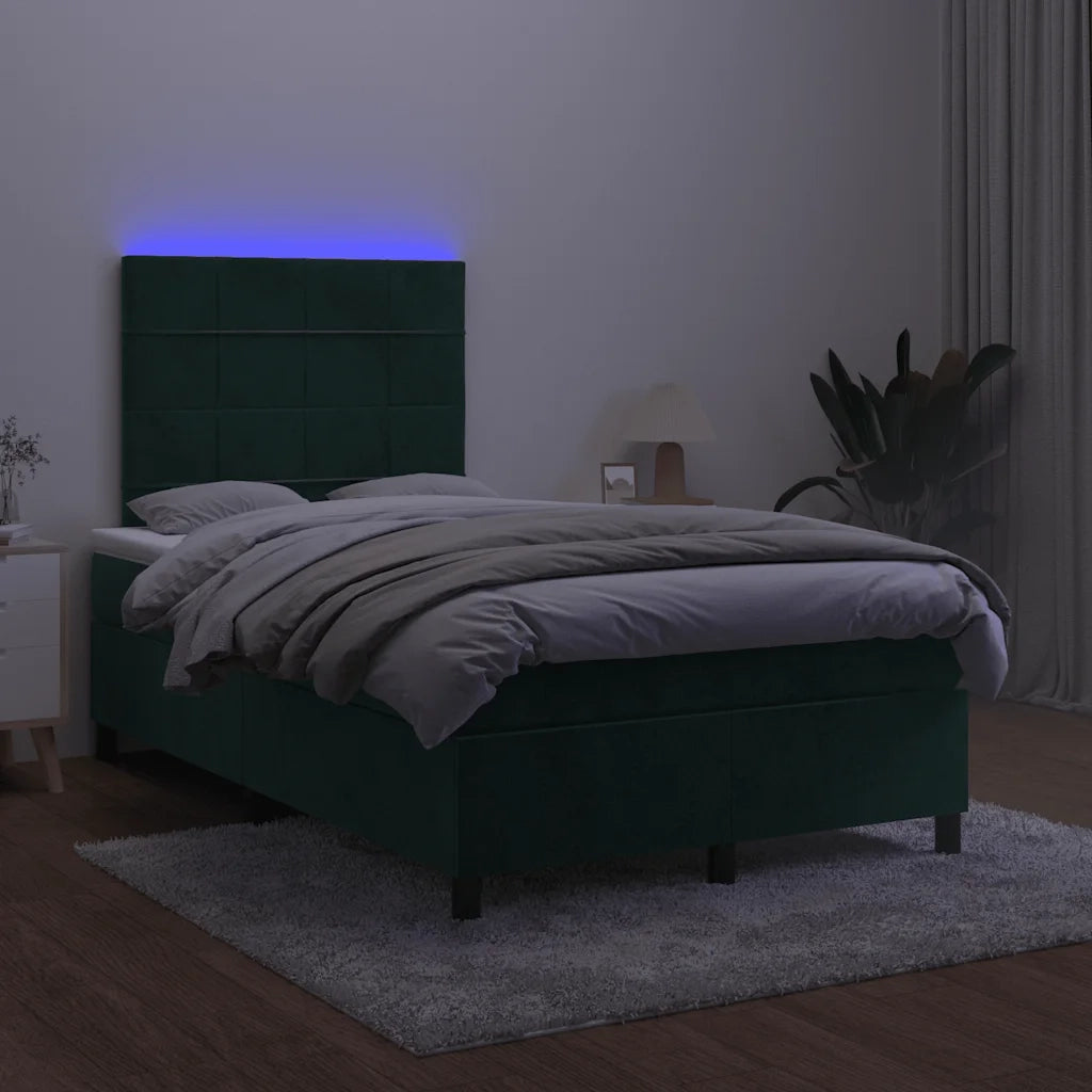 Letto a Molle con Materasso e LED Verde Scuro 120x200cm Velluto 3136116