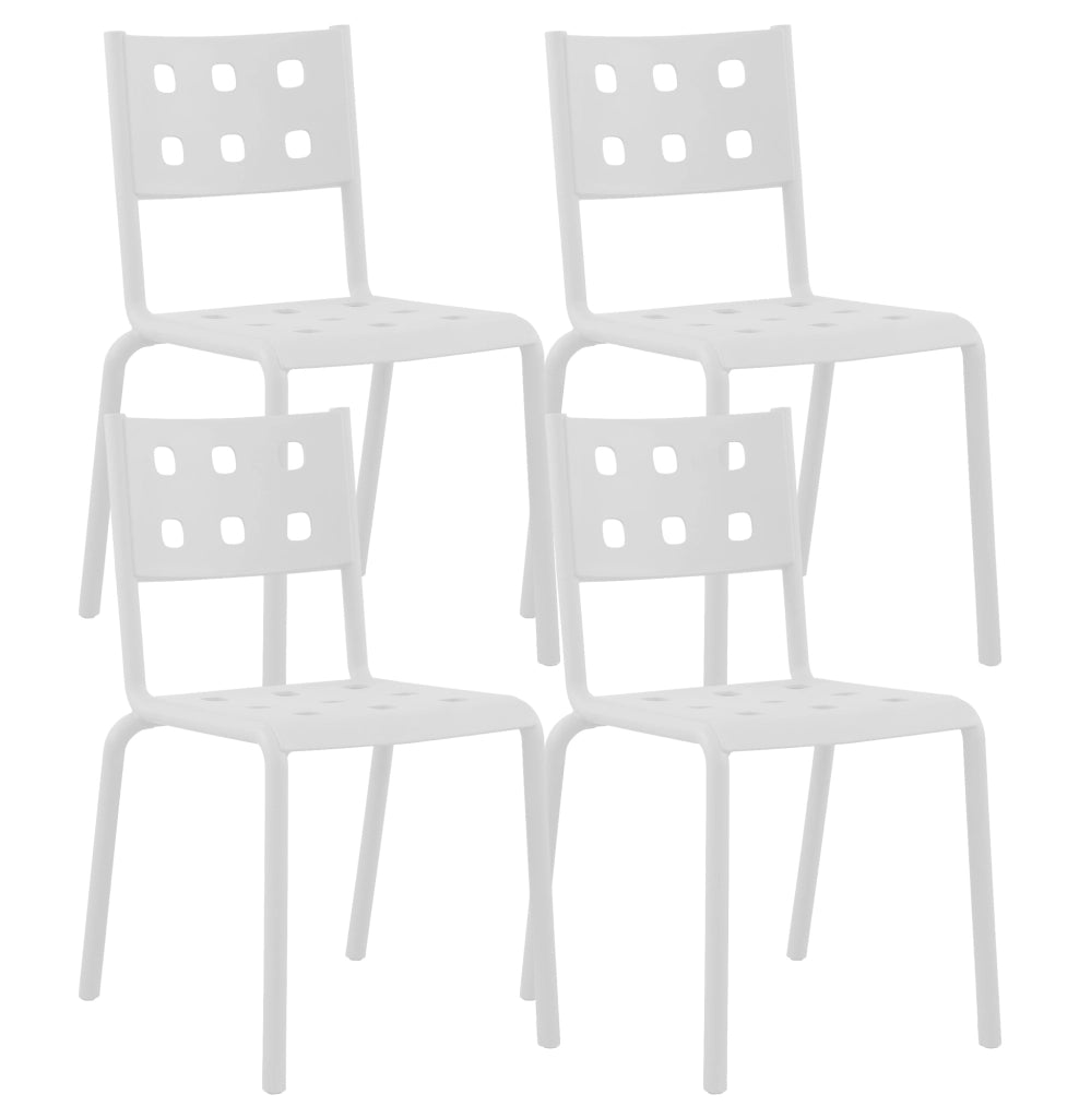 Set 4 Sedie In Polipropilene e Fibra Di Vetro Sedia Cucina Trattamento Uv Antiscolorimento Giardino Interno Esterno Moderne Robuste Resistenti Seduta Terrazzo Soggiorno Bar Ristorante Impilabili Zoe-Bianco