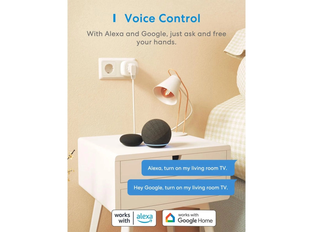 Meross Presa Smart WiFi 16A 3840W Presa Intelligente con Monitoraggio Consumi Timer e Controllo Vocale Compatibile con Alexa Google Home e SmartThings Tipo F (Schuko) Solo 2.4GHz