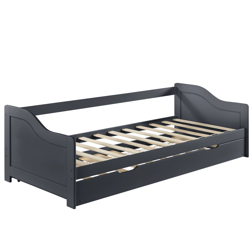 [en.casa] Divano con Secondo Letto Estraibile + 2 Materassi 90 x 200 cm 2 Posti Letto 2 Letti Singoli - Grigio Scuro