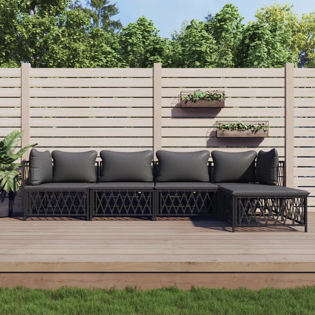 Set Salotto da Giardino 5 pz con Cuscini in Acciaio Antracite 3186857