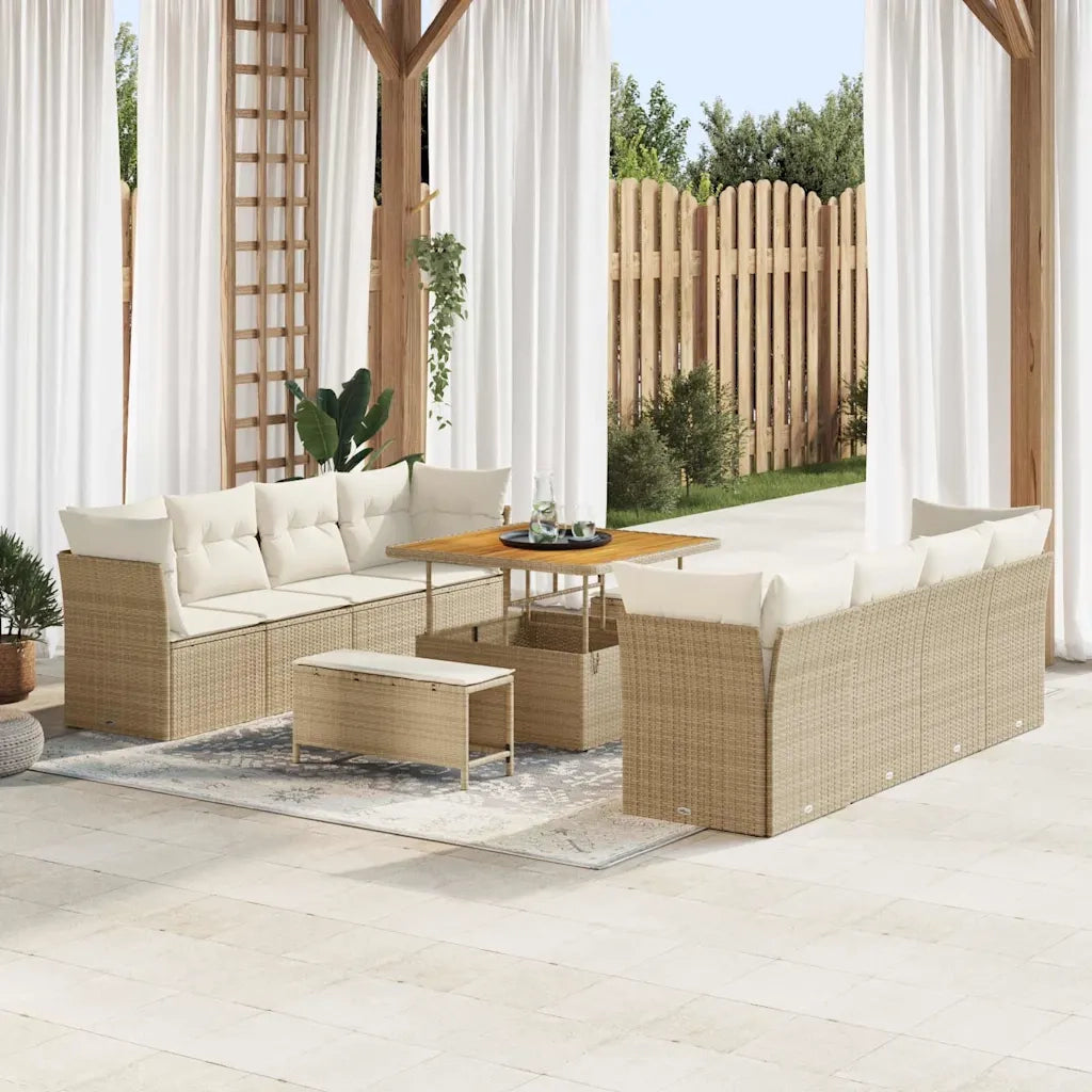 Set Divano da Giardino 11 pcs Beige e Crema polyrattan 3363416