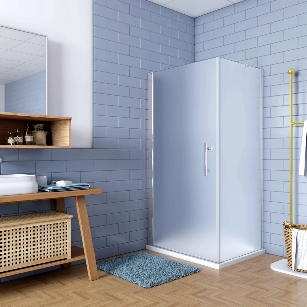195cm Box Doccia Angolare Porta Battente con Parete Fissa 80x80cm in Vetro Satinato 6mm Anticalcare Irreversibile