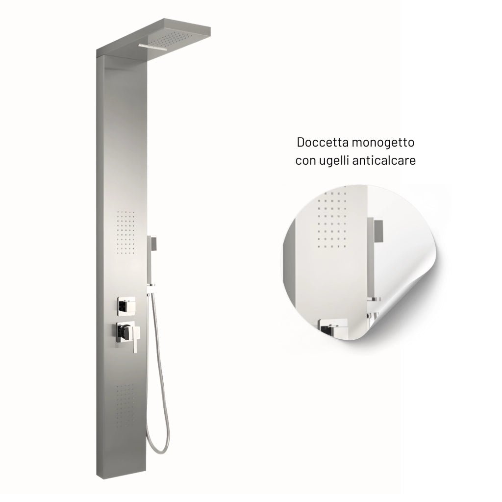 Colonna doccia 002 4 funzioni acciaio inox getto a cascata 2 bocchette idro lombari l20xp44xh170 *** finitura- spazzo...