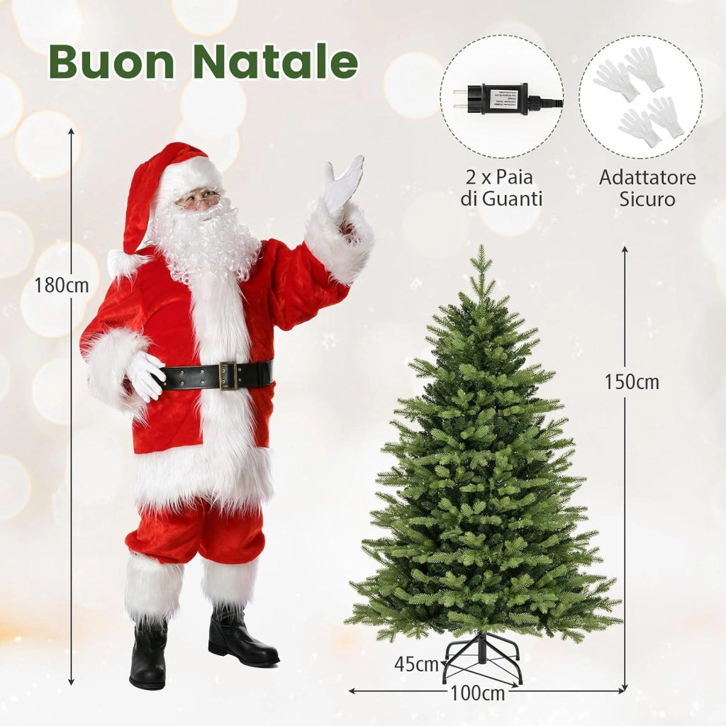 Albero di Natale 150 cm, Albero di Natale Pre-illuminato on Cerniera con 250 Luci a LED Multicolori e Bianco Caldo, 11 Modalità di Illuminazione, 844 Rami (150 CM)